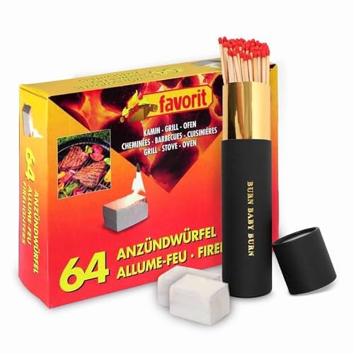 Tool & Tree Lange Kamin-Streichhölzer 20cm 68 Stück & Favorit Anzündwürfel 64 Stück – Premium Zündhölzer und Anzündhilfe für Kamin, Grill und Ofen – Sicheres Anzünden, ideal für Drinnen und Draußen