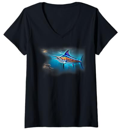 Damen Blue-Marlin Angelbekleidung für Angler von Blue-Marlin T-Shirt mit V-Ausschnitt
