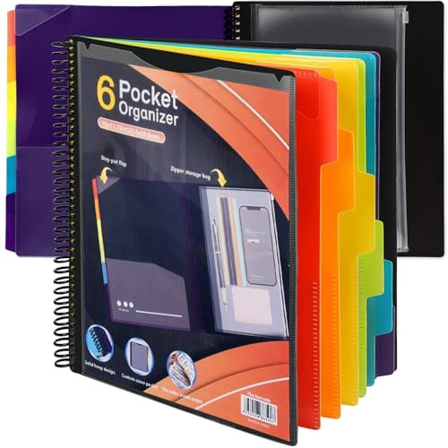 Dokumentenmappe A4 zum Abheften, Fächermappe A4 mit 6 Fächern, Mappen Ordnersystem, Bunte Wasserdicht Dokumententasche mit Etikett, Aktenmappe für Büro Dokumente (1, schwarz)