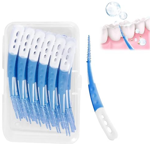 60 Artikel Zahnzwischenraumbürsten Interdentalbürsten Gum Soft Picks Pro Tragbare, Gebogene Form Zum Reinigen Schwer Erreichbarer Zwischenräume (Blau)