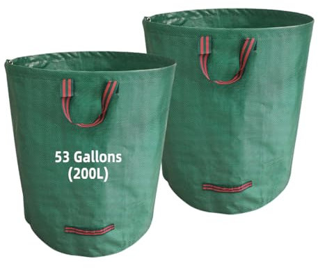 Sacchi da giardinaggio 2x 200L – Raccogli foglie da giardino, sacchi per rifiuti da giardino pieghevoli con manici, impermeabili, in polipropilene (PP), robusti, antistrappo e riutilizzabili