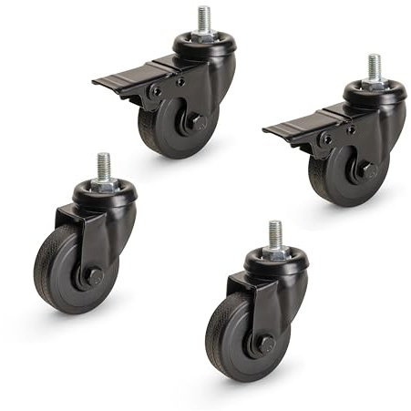 Emuca - Kit de 4 Roulettes Black avec boulon, diamètre 50mm, Plastique et Acier, Noir