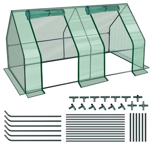 Mini Gewächshaus Klein | Kleines Treibhaus mit UV-beständiger PE-Folie & Stahlrahmen | Platzsparend für Balkon und Garten | 180x90x90 cm | Grün | Wetterfestes Foliengewächshaus