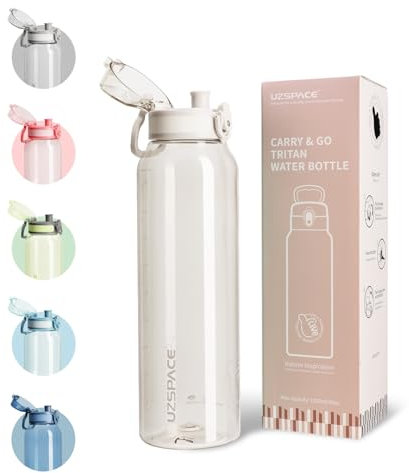 UZSPACE Botella de agua deportiva de 1 L, apta para bebidas carbonatadas, a prueba de fugas, apta para lavavajillas, apertura de un clic, sin BPA, botella deportiva para gimnasio, bicicleta, fitness