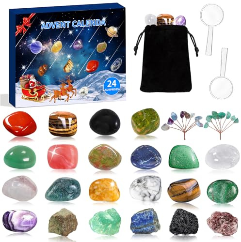 Adventskalender Kinder 2025, Edelstein Kristalle Adventskalender, Adventskalenders Steine mit Edelsteinen und Kristallen für Jungen Mädchen Lernsammlung Geburtstags (Mehrfarbig)