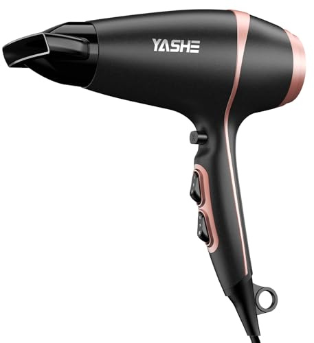 YASHE Phon Capelli Professionale, 2 Velocità & 3 Impostazioni di Calore, Colpo d’Aria Fredda, Asciugacapelli 2000W con Beccuccio di Precisione, Cavo da 1,8 m & Gancio per Appendere