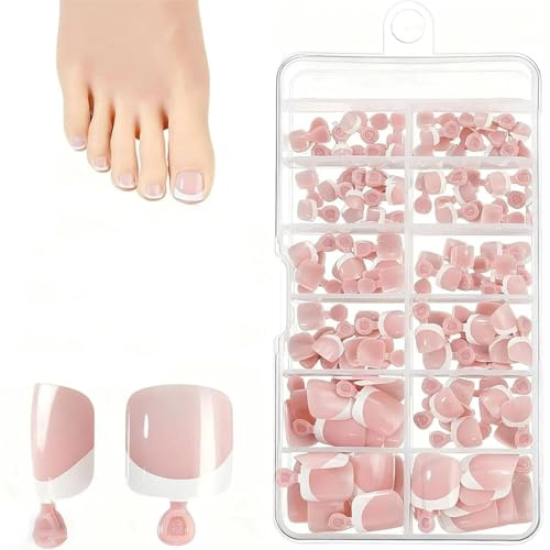 Ongles press-on pieds 120 pièces naturels, capsules ongles des orteils françaises nude, taille courte pleine couverture pour femmes usage maison ou pro