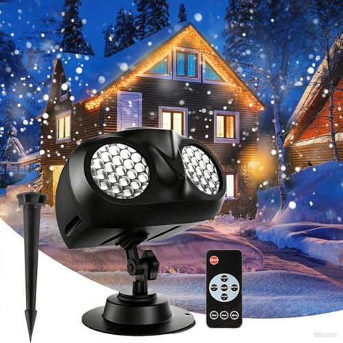 Syzplnwy Projecteur LED dynamique rotatif en forme de flocon de neige avec télécommande, projection de chutes de neige en plein air pour Noël, Halloween, fêtes du Nouvel An et décorations de mariage