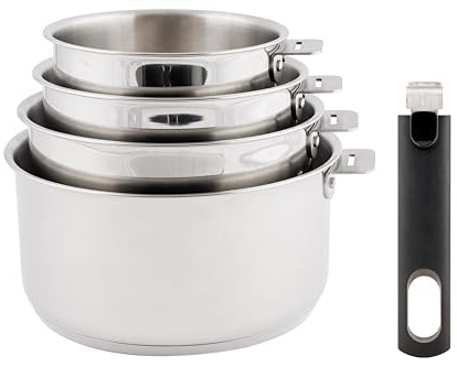 Cosy& Trendy Set di pentole in acciaio inox, manico rimovibile, 5 pezzi, senza PFAS, adatto a tutti i piani cottura, inclusa l'induzione