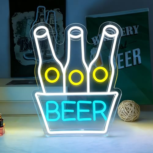 Beer Neon Schild, LED Bier Bar Neon Sign Leuchtreklame für Wand Deko, Dimmbare Brief Leuchtschild USB Power für Beer Bar Pub Club Hotel Nachtclub Männ Höhle Home Party