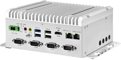 Glovary Fanless Mini PC J6412 (4C4T, up to 2.6GHz), Lüfterloser Industrial Computer Din Rail, 32GB RAM 1TB NVMe SSD, 4 x RS232 COM, 4K HD, 2USB3.2, 9-36V Auto Power On