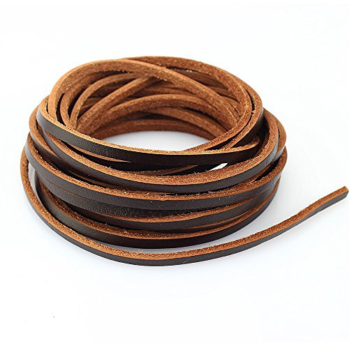 LolliBeads (TM) Heavy Duty Strong 4 mm Genuine Flat Leather Cord Braiding String for Jewelry Making Craft DIY Assorted Color Dark Brown 5 Meters (5+ Yards)