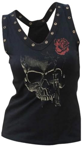 Fensajomon Totenkopf-Shirt für Damen, Tank-Top, ärmellos, Workout, Sommer, bedruckt, lockeres Lauf-T-Shirt, 2, Mittel