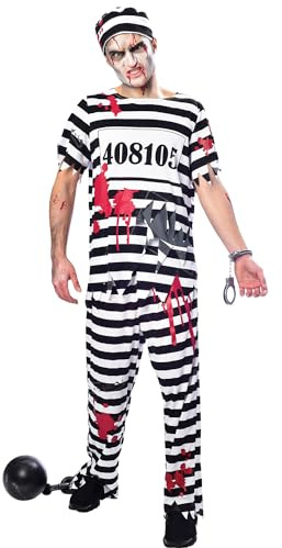 Amscan 9902666 - Kostüm Zombie Sträfling, T-Shirt, Hose, Häftlingskappe, Gefangener, Häftling, Mottoparty, Karneval Halloween