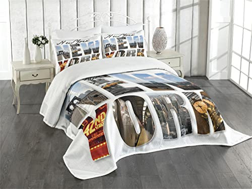 ABAKUHAUS New York Tagesdecke Set, New York Collage, Set mit Kissenbezügen Mit Digitaldruck, für Doppelbetten 264 x 220 cm, Dunkle Taupe Grau