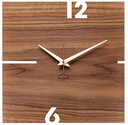 huamet Wanduhr Holz PUHR aus Nussholz, eckig - einzigartiges Design, geräuschlos ohne Ticken - Qualitätsprodukt Made in Südtirol - CH11-B-00