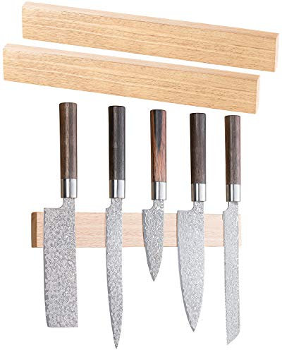Rosenstein & Söhne Magnet-Messer-Halter: 2er-Set durchgehende Magnet-Messerleisten, echtes Hevea-Holz, 36 cm (Schlüssel-Ablage, Magnettafel für Messer, Flaschenöffner)