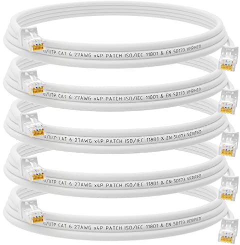 HB-DIGITAL 5x 1m Patchkabel RJ45 LAN CAT 6 Ethernetkabel Netzwerkkabel bis zu 1 Gbit/s CAT 6 Kupfer Profi U/UTP DSL für Patchpanel Switch Router Modem - Weiss