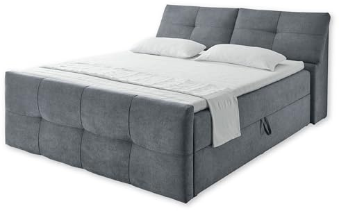 MöbisandMore Boxspringbett 180x200 cm mit Bettkasten/Stauraum | Uran - | Härtegrad bis 130 KG | 9-Zonen-Tonnentaschenfederkern Deluxe Matratze | Komfort Topper 6 cm