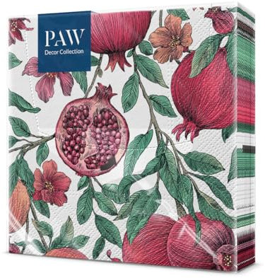 PAW - Servietten 3-lagig (33 x 33 cm) I 20 Stück I Perfekt für Geburtstage, Partys, Hochzeiten, Kommunion und Feiern I Tischdeko Bunte Papierservietten - Granatapfel Fruchtig I Pomegrante
