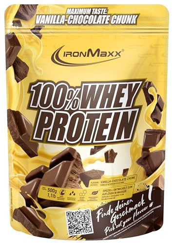 IronMaxx 100% Whey Protein Pulver 500g - Vanilla Choco Chunk | Cremiger Eiweißshake mit BCAAs & EAAs | High Protein, Low Carb & zuckerarm | Ideal für Muskelaufbau, Diät & Fitness