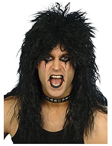 PAPSTAR NEU Perücke Herren Langhaar Hard Rocker strubbelig, schwarz - mit Haarnetz