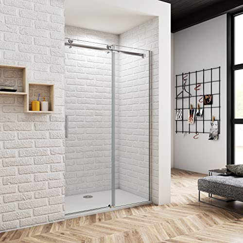 140x195cm Mampara de Ducha Perfil Aluminio Liso, Puerta de Ducha Corredera con Crsital Templado de 6mm