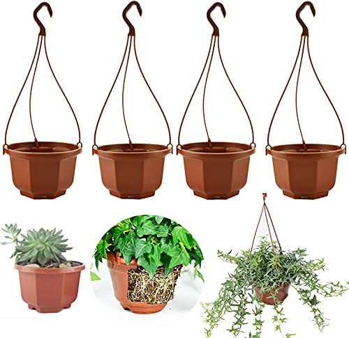 ZYFFHG 4 Piezas Macetas de Flores Colgantes Colgador para Plantas con Anís Estrellado Colgante de Plantas Pueden Transportar 5kg para Balcones de Terrazas Decoración de Paredes (Diámetro 9cm,Marrón)