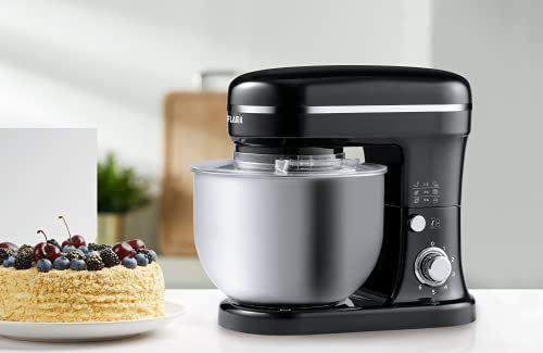 Flama Robot de Cocina Batidora Amasadora 1462FL, 1200W, 6 Velocidades y función Pulse, recipiente de acero inoxidable de 5L (Negro)