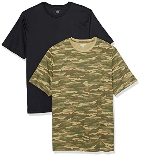 Amazon Essentials Men's Cotton Regular-Fit Short-Sleeve Crewneck T-Shirt, Pack of 2, Black/Camo Print, S