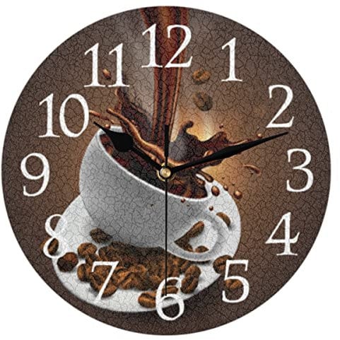 AUUXVA Coffee Bean Wall Clock Silent Non-Ticking,Coffee Cup Round Wall Clock Battery Operated Clock Decor for Home Wall Bathroom Kitchen Bedroom Living Room Office School Patio