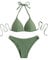GORGLITTER Damen Push Up Bikini Sets Triangel Bademode Neckholder Swimsuit Zweiteiligwe Badeanzug Armeegrün M