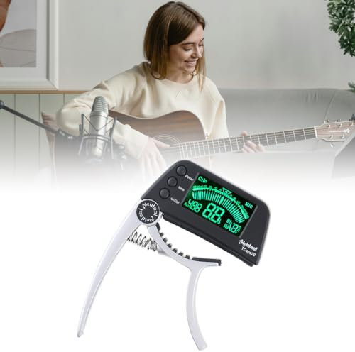 MuzcYM Hohe Empfindlichkeit, Genauigkeit, 2-in-1 Gitarren-Kapodaster, Stimmgerät mit LED-Display, geeignet für elektrische oder akustische Gitarre, Bass, Ukulele