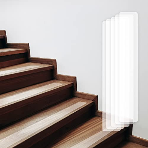 AnTina TAPES® 17er Set Anti-Rutsch Stufenmatten für Treppen & Stufen zum Kleben, Alternative zum Treppenteppich, Transparent, Rutschhemmung R10 (100x600mm, rechteckig, 17 Stück)