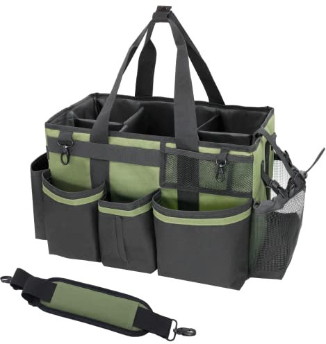 SCAVATA Wearable Cleaning Caddy Organizer with Handle & Shoulder Straps for Housekeepers, Under Sink & Car Cleaning Tool Organizer Bag with 4 Foldable Dividers (Green)