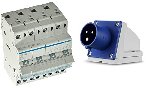HAGER SFT440 - Commutatore 1-0-2 tetrapolare 40A 4 moduli con comune in alto & REV 0510615555 Caravan, CEE-Stecker Wand 230V, 3-polig, 1Ph + N+ PE, IP44, blau