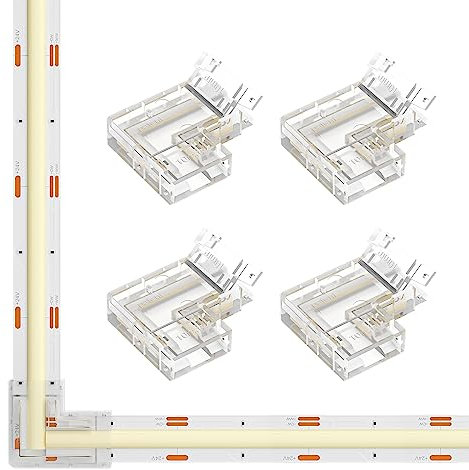 SEZO FCOB Gapless L-Shaped Verbinder Kit 4PCS L-Form Eckverbinder Transparente Unverdrahtete Connector Geeignet für 3PIN 10mm COB CCT LED Streifen Lötfreie und Terminal Extension Steckverbinder