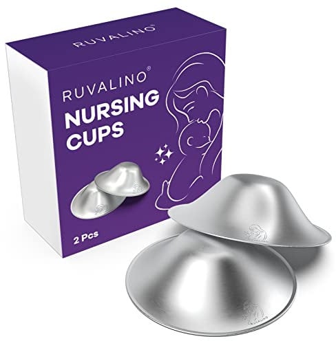 RUVALINO Silver Nipple Shield Breastfeeding - Premium Breastfeeding Silver Cups for Nursing Moms to Protect and Soothe Sensitive Nipples, Safe and Nickel-Free Silver Nipple Cups (Regular)