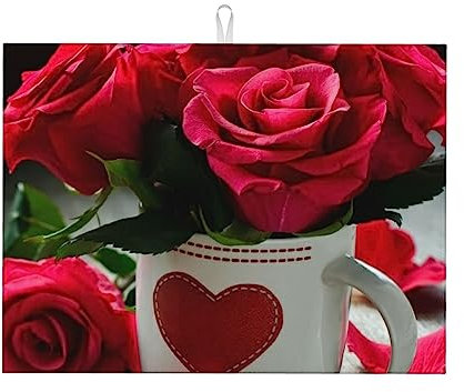 Tappetino per asciugare i piatti quadrato con fiori di rosa 18 x 24, tappetino per asciugare il bancone della cucina, tappetino assorbente per asciugare i piatti, tappetino per asciugare i piat