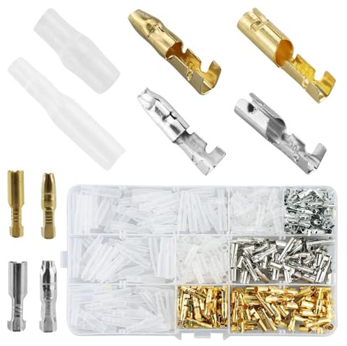 Rundsteckverbinder Motorrad Doppelt, 400PCS 3,9mm Messing Connector mit Isolationsabdeckung, Stecker Rundstecker kfz Rundsteckhülsen Motorrad elektrik Crimp Terminal