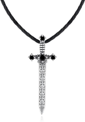 GAVU Collier Cordon Cuir Noir Pendentif Épée Acier Inoxydable Homme 50cm