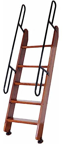 Wood Bunkbed Ladder 5 Steps Bunk Bed Ladder Brown Heavy Duty Stepladders with Handrail for Library Home Loft &Laundry Room