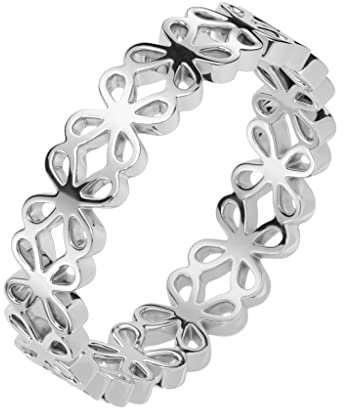 Paula & Fritz® Ring Damen Motiv-Ring Blume-n Silber 316L Chirurgenstahl Größe 52 (16,6) 4,9-mm breit Damen-Ring Herren-Ring Partner-Ring Verlobungsring