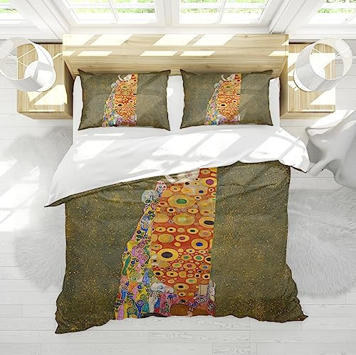 HOBBOY Luxus-Bettwäsche Bettbezug-Sets Retro-Bettdeckenbezug mit Reißverschluss 2 Kissenbezüge Gustav Klimt Gemälde Kunst Bettwäsche-Sets 3 Stück 135x200 cm