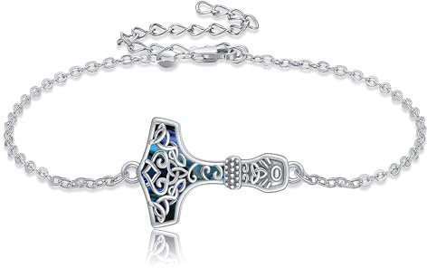 CUPENDA Thor Hammer Armband Sterling Silber Mjolnir Hammer Keltisches Armband Fußkettchen für Frauen Wikinger Schmuck für Mädchen