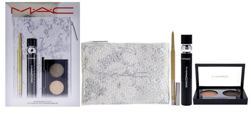 Snowtrance Eye Kit by MAC for Women, 4 Stück, 0,1 oz M-A-C Stack Mascara, M-A-C, Schwarz, 0,1 oz M-A-C Farbgelstift, Goldene Goals, Pouch