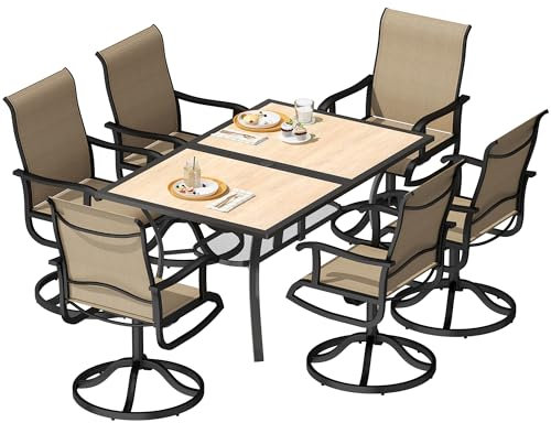 YITAHOME Gartentisch, 150x96cm Terrassentisch mit 4cm Sonnenschirmloch, rechteckiger Outdoor-Terrassentisch, Holzmaserung Imitation Outdoor-Esstisch ideal für Garten, Rasen