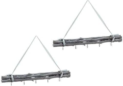 2er Set Deko Bündel Grau zum Aufhängen 50cm 5 Metallhaken Birke geflammt Türdeko Fensterdeko DIY Dekostange