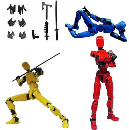 WUSANNA 3 Stück T13 Action Figur T13 Action Figure Actionfiguren mit Mehreren Gelenken 3D-Druck von Beweglichen Figuren mit Mehreren Gelenken Desktop-Dekorationen Rot Gelb Blau