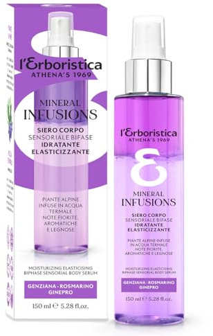 L’Erboristica Athena’s - Mineral Infusions - Skincare Siero Corpo Sensoriale Bifase - Idratante ed Elasticizzante - con Piante Alpine, Genziana, Rosmarino e Ginepro - 150 ml